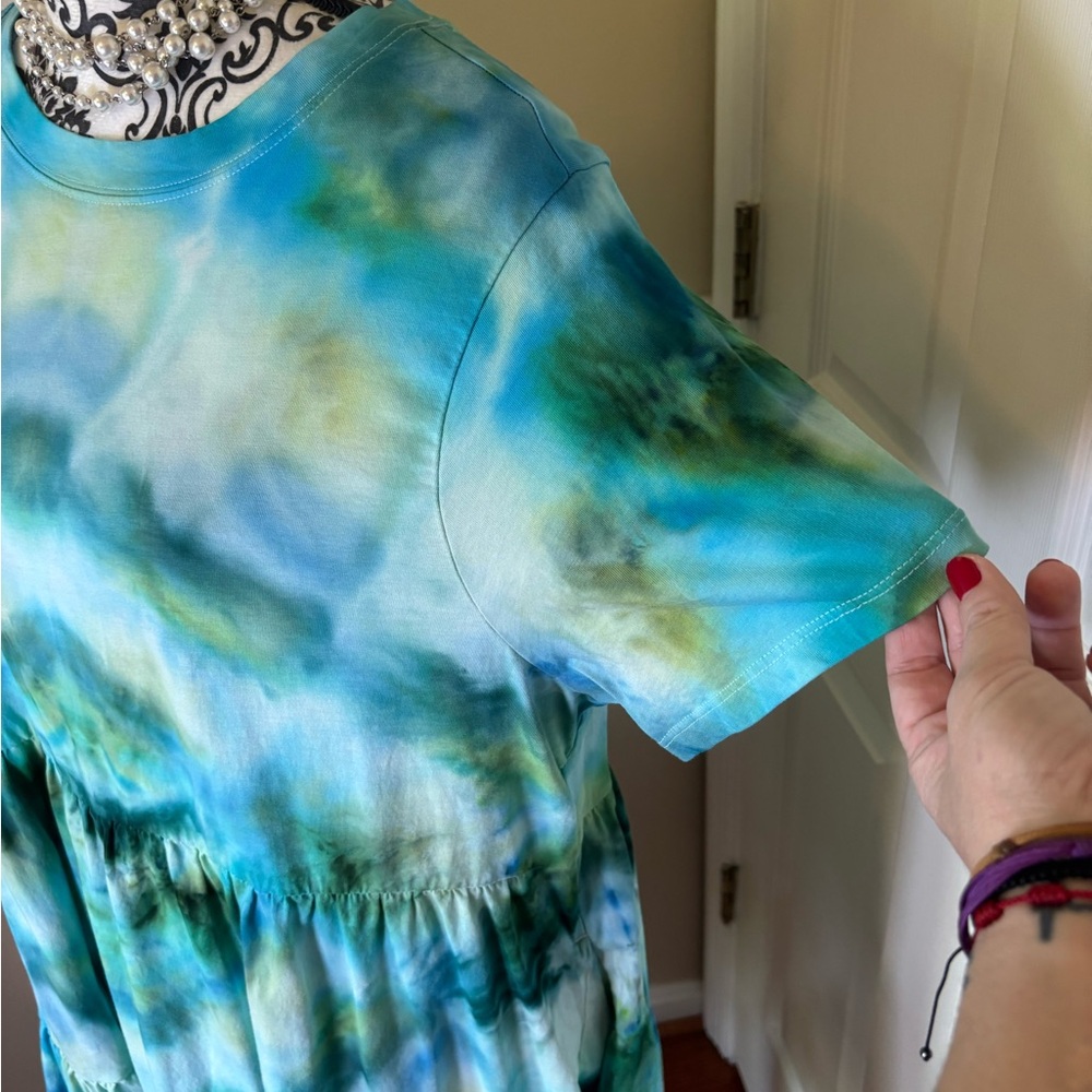 Old Navy Women’s, hand Tie-Dye Blue & Green Dress, size XL - Picture 2 of 9